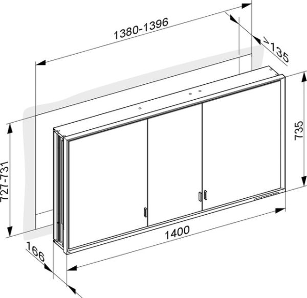 Keuco Royal Lumos Spiegelschrank für Wandeinbau, 3 lange Türen, DALI-steuerbar, 140x73,5cm 14316172303