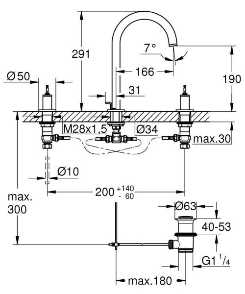 Grohe Atrio 3-Loch-Waschtischarmatur L-Size mit Ablaufgarnitur für Atrio Hebelgriffe 48458-9/48646