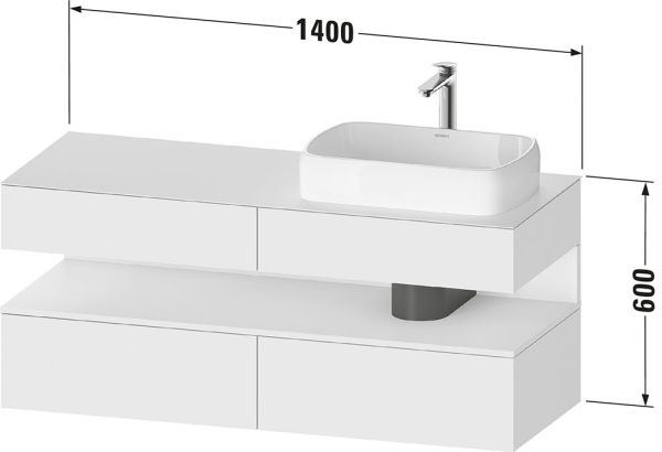 Duravit Qatego Unterschrank für Aufsatzbecken 140cm, Ausschn. rechts, weiß superm. Antifingerprint