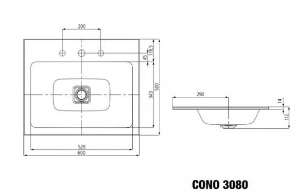 Kaldewei Cono Einbauwaschtisch 60x50x14cm, Mod. 3080