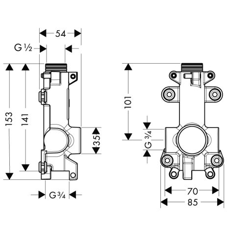 Axor ShowerSolutions Grundkörper/Wassserführung für Ablage 120/120, Unterputz
