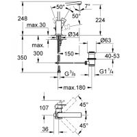 Vorschau: Grohe Eurocube Waschtischarmatur mit Ablaufgarnitur, L-Size