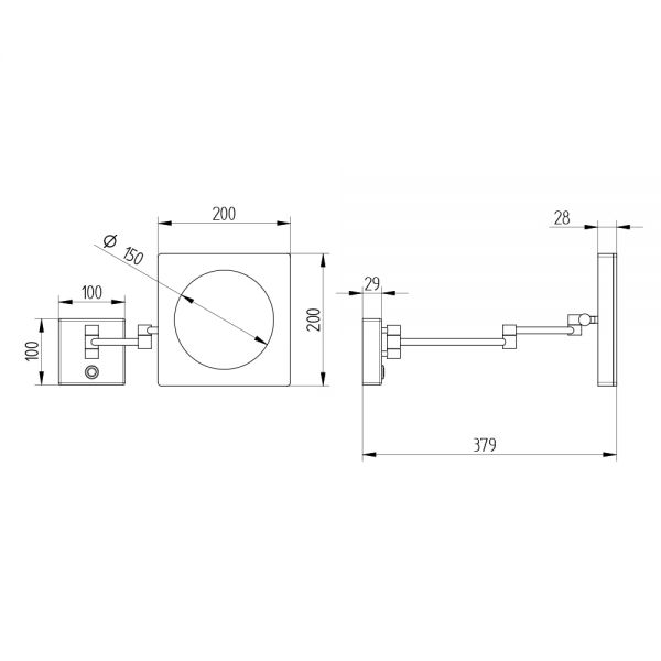 Avenarius LED-Kosmetikspiegel eckig, 5-fach, mit Direktanschluß, Wandmodell, chrom