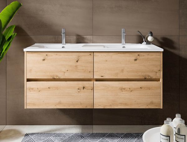 RIHO Porto Wave Doppelwaschtisch mit Unterschrank 120cm & LED-Spiegel, 4 Auszüge