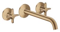 AXOR One 3-Loch Waschtischarmatur Unterputz 22cm für Wandmontage, mit Kreuzgriffen, brushed bronze 48140140
