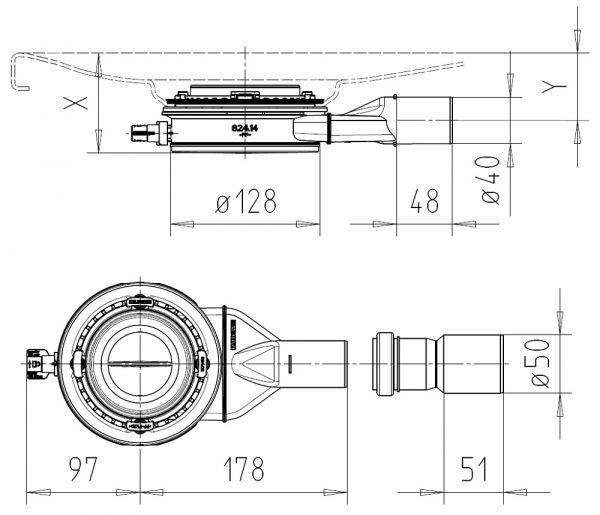 Kaldewei Ablaufgarnitur KA 120 flach, Sperrwasserhöhe 30 mm, ohne Ablaufdeckel, Mod. 4107