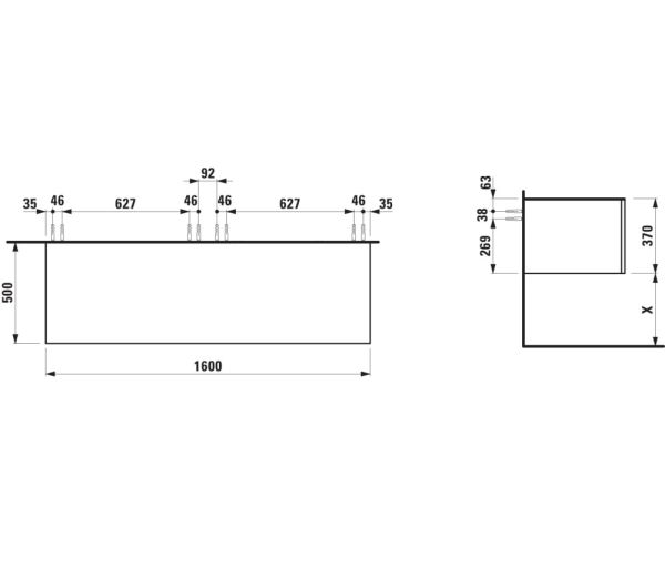 Laufen IL BAGNO ALESSI One Schubladenelement 1600 ohne Ausschnitt, Top Calce Avorio