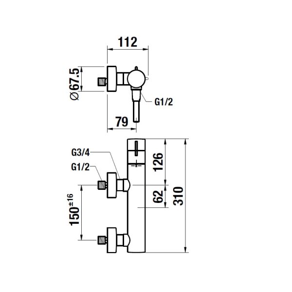 Laufen Twinplus thermostatischer Duschenmischer mit Zubehör, chrom HF905451100600