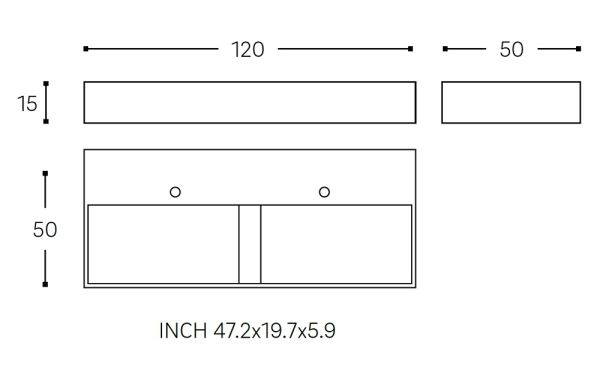 Cosmic Compact Doppelwaschbecken mit 2 Hahnlöcher und Siphon, 120x50cm, weiß matt