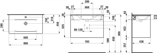 Laufen Palace SET BASE Waschtisch Slim mit Waschtischunterbau Set 80cm