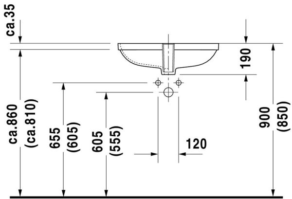 Duravit D-Code Unterbauwaschtisch rechteckig 56x40cm, mit Überlauf, ohne Hahnloch, weiß 0338560000