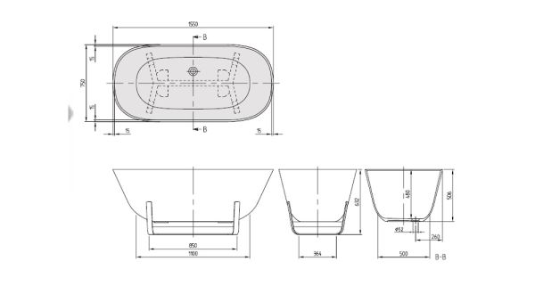 Villeroy&Boch Antheus Solo Quaryl® freistehende Badewanne, 155x75cm weiß UBQ155ANH7F400V-011