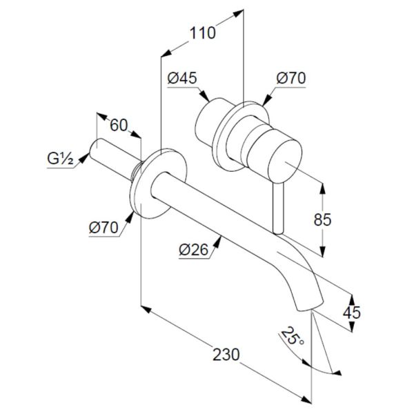Kludi Bozz Wand-Waschtischarmatur mit Auslauf 23cm