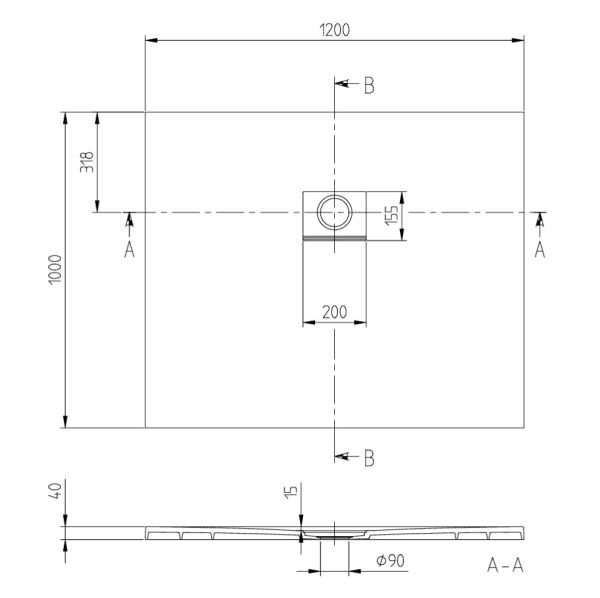 Villeroy&Boch Squaro Infinity Quaryl®-Duschwanne 120x100cm, lange Seite geschnitten an der Wand