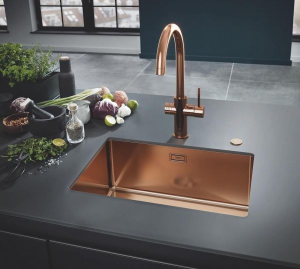 Grohe K700U Küchenspüle aus Edelstahl 55x45cm, warm sunset gebürstet 31574DL1 mit Grohe Blue 31455DA1