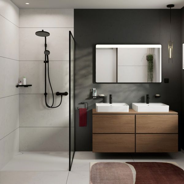 hansgrohe Zesis S Waschtischarmatur 100 CoolStart mit Metall Zugstangen-Ablaufgarnitur, schwarz matt