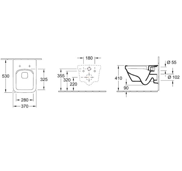 Villeroy&Boch Architectura Wand-WC rechteckig, spülrandlos, WC-Sitz SoftClose, Combi-Pack, weiß, 5685HR01