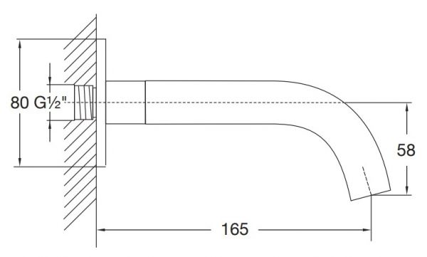 Steinberg Serie 100 / 250 Wand-Auslauf für Waschtisch oder Wanne, Ausladung 165mm, chrom