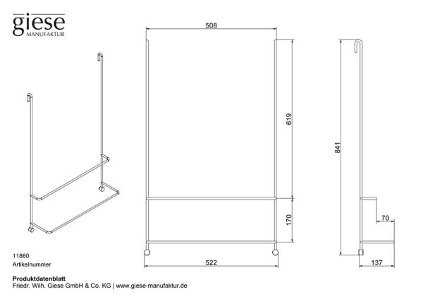 Giese Server Badetuchhalter mit 2 Badetuchstangen für Glaswand 51cm, schwarz matt