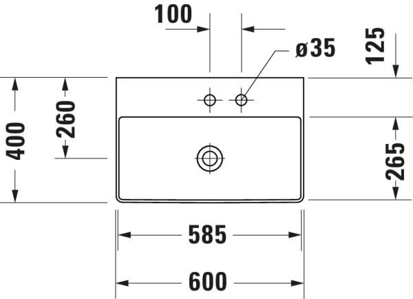 Duravit DuraSquare Waschtisch 60x40cm, ohne Hahnloch, mit nicht verschließbarem Ablaufventil, Ausführung kurz, weiß 2356600070