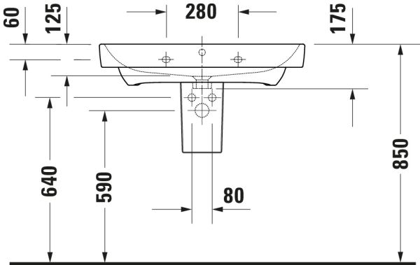 Duravit Duravit No.1 Waschtisch rechteckig 80x46cm, mit Hahnloch, mit Überlauf, weiß 23758000002