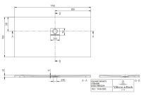 Vorschau: Villeroy&Boch Squaro Infinity Quaryl®-Duschwanne, Eckeinbau rechts gegen Wand, 170x90cm, techn. Zeichnung