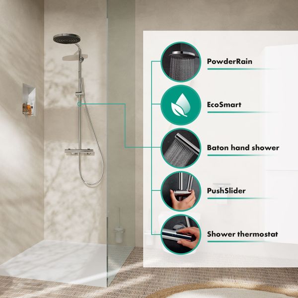 hansgrohe Pulsify S Puro Duschsystem 260 mit Ecostat Fine & Stabhandbrause