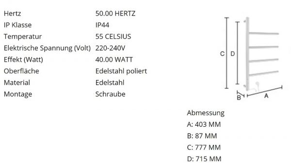 Smedbo Dry Elektrischer Handtuchwärmer mit 4 schwenkbaren Armen, edelstahl poliert