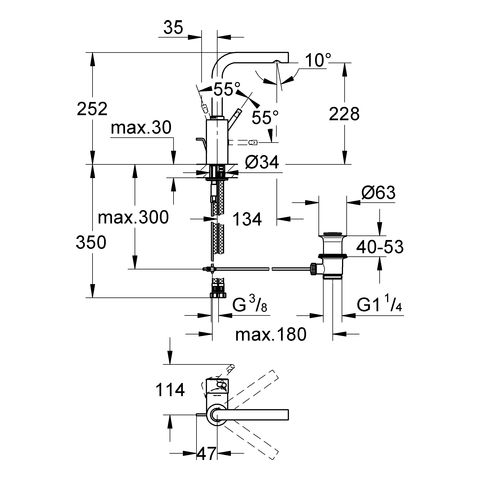 Grohe Essence Einhand-Waschtischbatterie schwenkbar, L-Size, wassersparend, supersteel