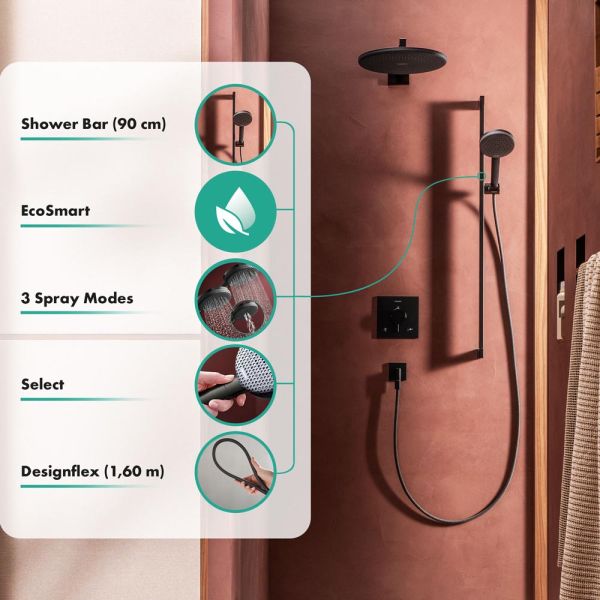 hansgrohe Raindance Alive Select S Duschset 125 Stange 90cm brushed black chrome 24601340