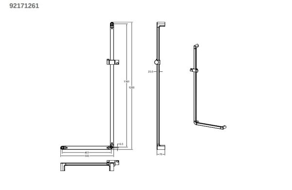 Villeroy&Boch ViCare Haltegriff 90° reversibel mit Brausehalter, 120x50cm, chrom 9217126112