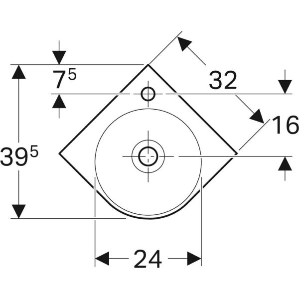 Geberit Renova Compact Eckhandwaschbecken 276132000 tech. Zeichnung