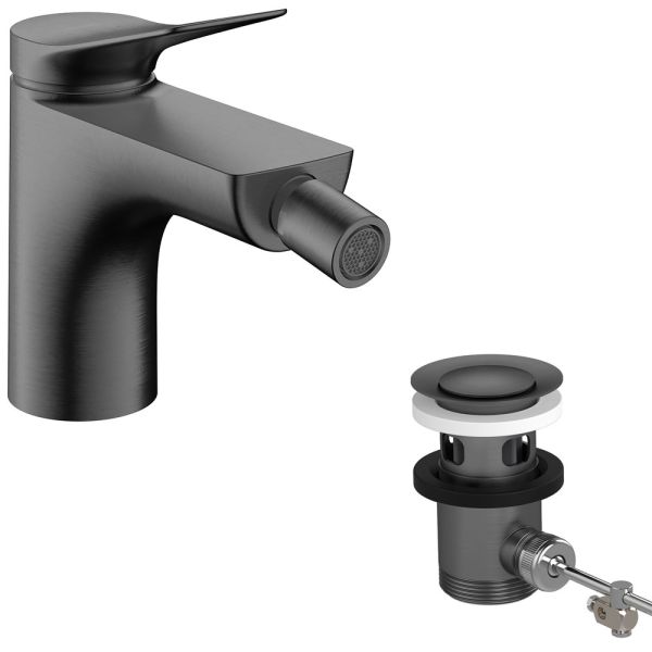 hansgrohe Vivenis Bidetmischer mit Zugstangen-Ablaufgarnitur, brushed black chrome