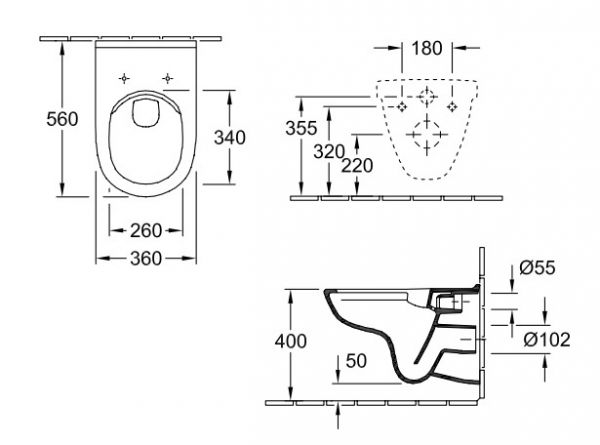 Villeroy&Boch O.Novo Wand-WC, WC-Sitz, Vorwandelement u. Betätigungsplatte, Combi-Pack, weiß 5660D201_4