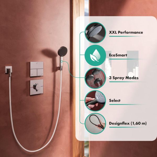 hansgrohe Raindance Alive Select S Brauseset mit Textilbrauseschlauch 160cm, brushed black chrome