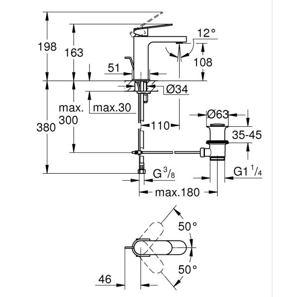 Grohe Plus Einhand-Waschtischbatterie, S-Size, Zugstangen-Ablaufgarnitur, hard graphite gebürstet