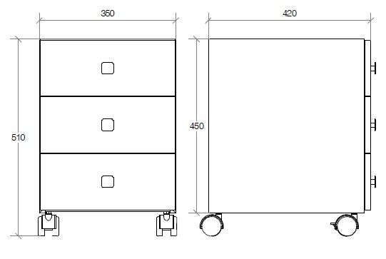 lineabeta RUNNER Rollcontainer 3 Schubladen mit quadratischen Griffen