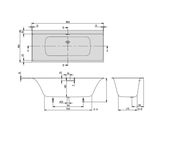 Villeroy&Boch Subway 3.0 Rechteck-Badewanne 180x80cm UBQ180SBW2DV-01