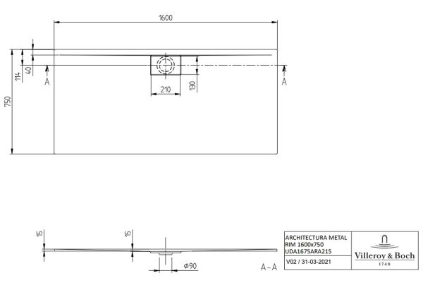 Villeroy&Boch Architectura MetalRim Duschwanne, 160x75cm, weiß UDA1675ARA215V-01