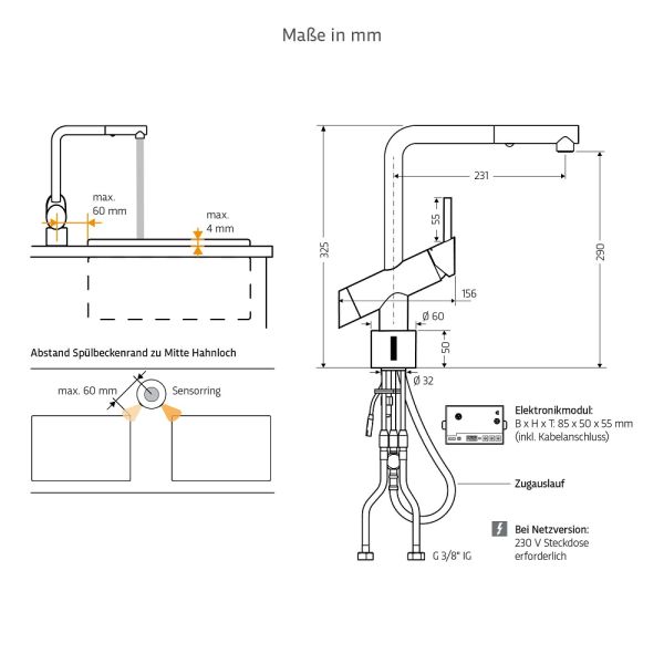 WimTec PUREA K6 Hochdruck-Mischwasser Küchenarmatur 230V Netzbetrieb, chrom