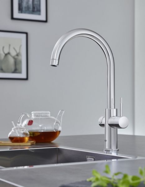 Grohe Red Duo Einhand-Spültischbatterie, C-Auslauf, Armatur und Boiler Größe L, chrom