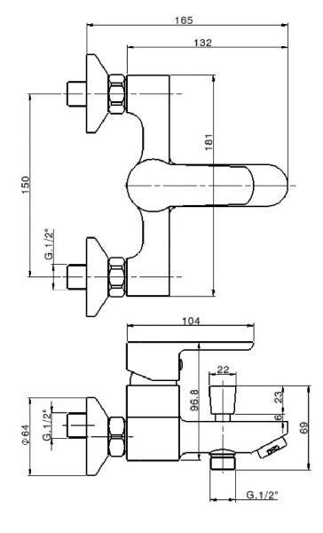 Avenarius Linie 180 Wanne-Brause-Einhebelmischbatterie für Wandmontage, chrom