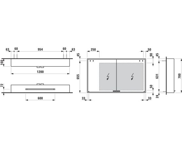 Laufen Ilon Spiegelschrank 1200 mit umlaufender LED-Beleuchtung, edelstahl gebürstet
