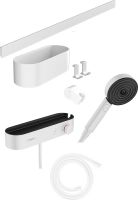 Vorschau: Hansgrohe WallStoris Bundle Duschkopf 105, Thermostat, Duschstange 70cm & Accessoireset, mattweiß 24250700