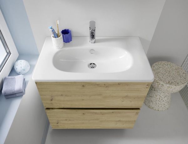 Burgbad Rocio Badmöbelset 80cm mit Keramik-Waschtisch, Spiegelschrank & Unterschrank
