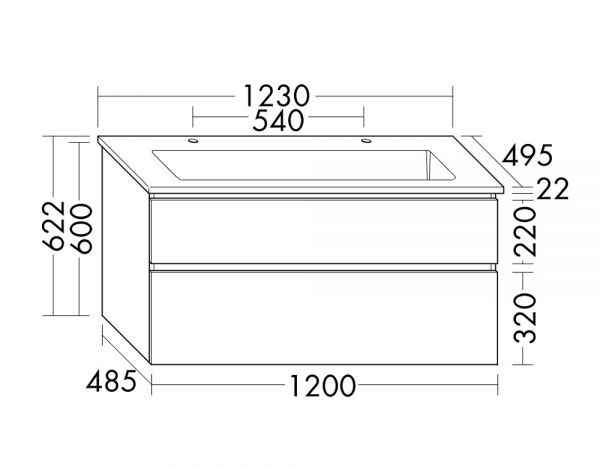 Burgbad Lin20 Keramik-Doppelwaschtisch 123x49,5cm mit Unterschrank
