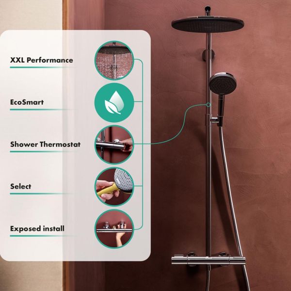 hansgrohe Raindance Alive S Puro Duschsystem 300 EcoSmart, Ecostat Element, polished gold optic