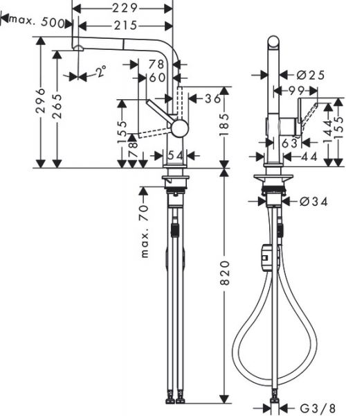 Hansgrohe Talis M54 Einhebel-Küchenmischer 270, Ausziehauslauf, 1jet edelstahl finish 72808800