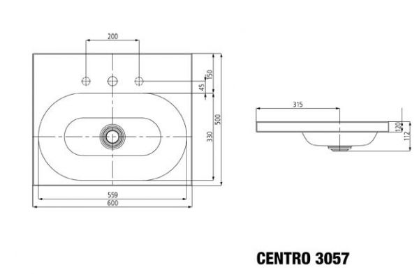 Kaldewei Centro Aufsatzwaschtisch, 1 Hahnloch, ohne Überlauf, 60x50x12cm, weiß Perl-Effekt Mod.3057