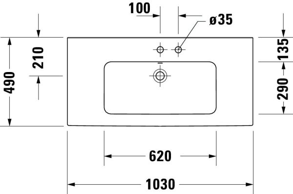 Duravit ME by Starck Waschtisch 103x49cm, mit Überlauf, mit Wondergliss, weiß 23361000001